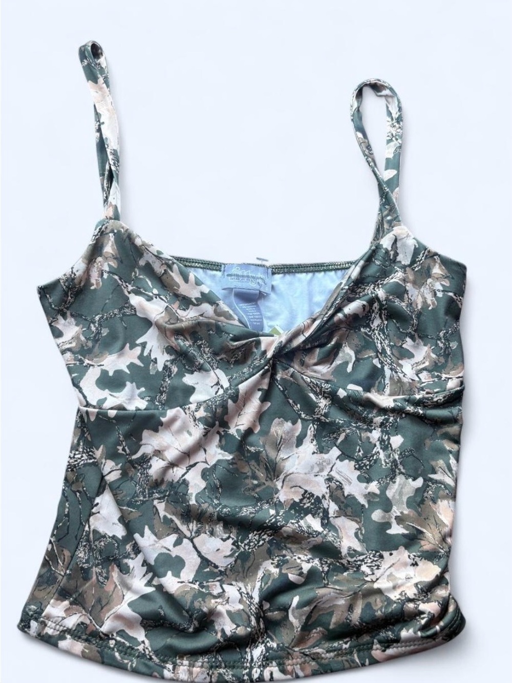 Tilly's Olive Green Floral Twist-Front Cami Tank